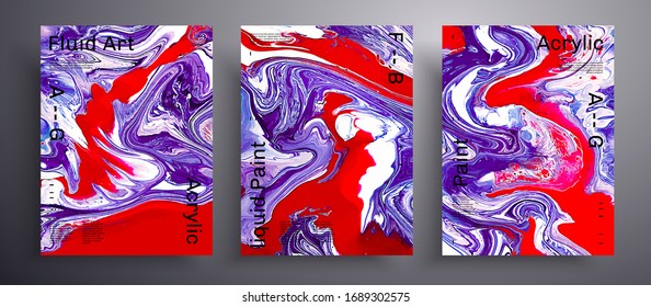 Pancarta líquida abstracta, conjunto de texturas vectoriales de arte fluido. Fondo de diseño que se puede utilizar para cubrir, invitar, presentar, etc. El rojo, violeta y blanco de la pintura universal de moda en el fondo