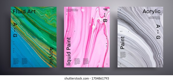Abstract liquid placard, fluid art vector texture pack. Artistic background that applicable for design cover, poster, brochure and etc. Pink, green and black creative iridescent artwork