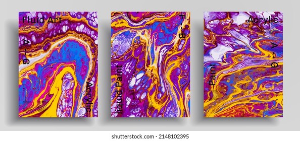 Abstract liquid placard, fluid art vector texture set. Artistic background that applicable for design cover, poster, brochure and etc. Colorful universal trendy painting backdrop.