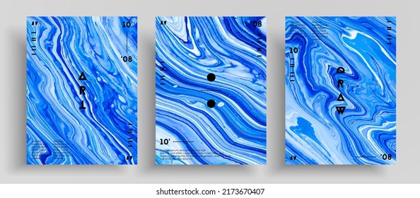 Abstract liquid placard, fluid art vector texture set. Artistic background that can be used for design cover, invitation, flyer and etc. Colorful universal trendy painting backdrop.