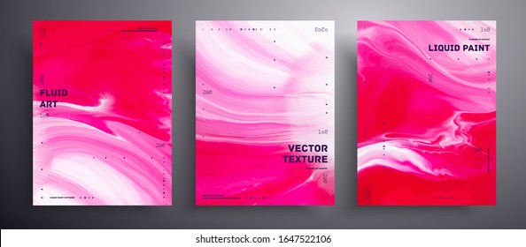 Abstract liquid poster, fluid art vector texture set. Trendy background that can be used for design cover, invitation, presentation and etc. Pink and white universal trendy painting backdrop