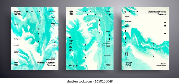 Abstract liquid poster, fluid art vector texture collection. Trendy background that can be used for design cover, invitation, presentation and etc. Blue and white creative iridescent artwork