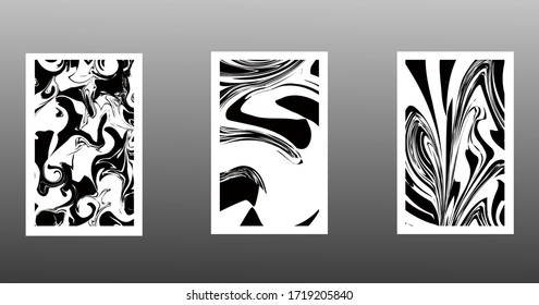 Abstract liquid poster, fluid art vector texture set. Artistic background that can be used for design cover, poster, brochure and etc. Black and white universal trendy painting backdrop