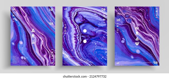 Afiche líquido abstracto, colección de textura vectorial de arte fluido. Fondo de moda aplicable a la cubierta de diseño, afiche, folleto, etc. Coloridas obras de arte iridiscente creativas.