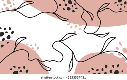 Resumen de plantillas de arte de forma líquida con elementos florales. Fondo estético floral con formas orgánicas y hojas. fondo pastel de hojas estéticas. fondo de pantalla de escritorio estético.