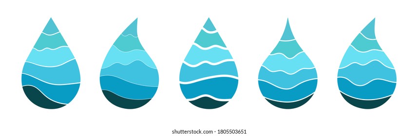 Abstract liquid shape blue water drop design template logo or icon with wavy pattern. Symbol, sign clear aqua, drop rain, spring water. Background Sea waves for business identity. Vector illustration