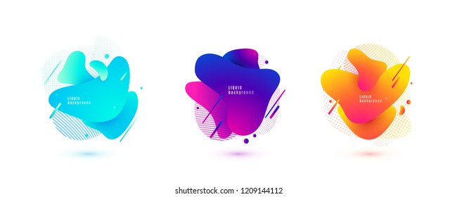 Abstract liquid shape  Fluid design  Isolated gradient waves and geometric lines  dots  Vector illustration 