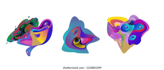 Abstract liquid shape. Fluid design. Isolated gradient waves with geometric lines, dots. Vector illustration.
