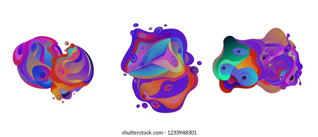 Abstract liquid shape. Fluid design. Isolated gradient waves with geometric lines, dots. Vector illustration.