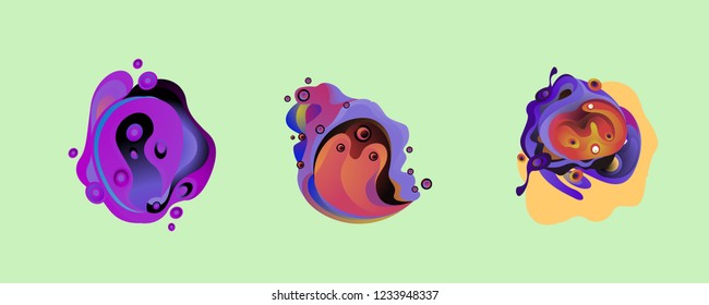 Abstract liquid shape. Fluid design. Isolated gradient waves with geometric lines, dots. Vector illustration.