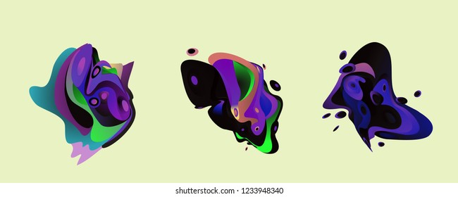 Abstract liquid shape. Fluid design. Isolated gradient waves with geometric lines, dots. Vector illustration.