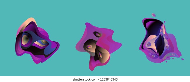Abstract liquid shape. Fluid design. Isolated gradient waves with geometric lines, dots. Vector illustration.