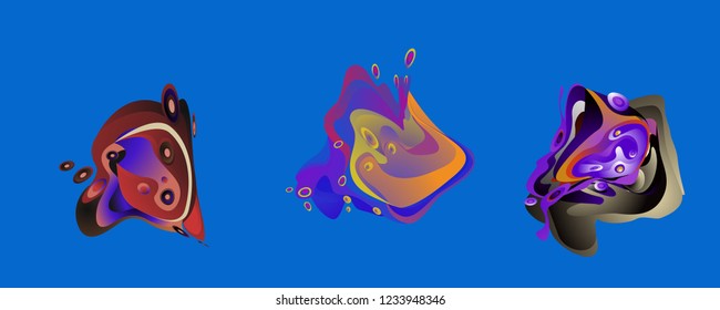 Abstract liquid shape. Fluid design. Isolated gradient waves with geometric lines, dots. Vector illustration.