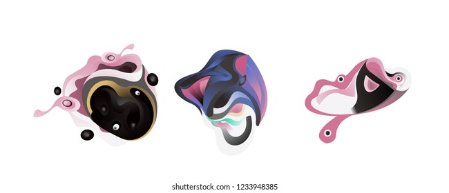 Abstract liquid shape. Fluid design. Isolated gradient waves with geometric lines, dots. Vector illustration.