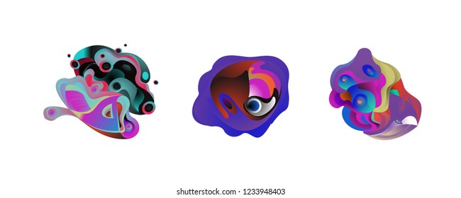 Abstract liquid shape. Fluid design. Isolated gradient waves with geometric lines, dots. Vector illustration.