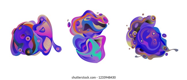 Abstract liquid shape. Fluid design. Isolated gradient waves with geometric lines, dots. Vector illustration.