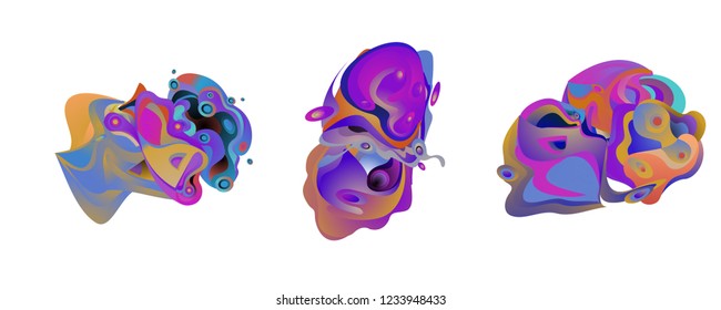 Abstract liquid shape. Fluid design. Isolated gradient waves with geometric lines, dots. Vector illustration.