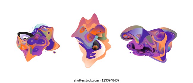 Abstract liquid shape. Fluid design. Isolated gradient waves with geometric lines, dots. Vector illustration.