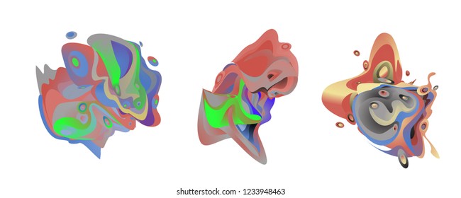 Abstract liquid shape. Fluid design. Isolated gradient waves with geometric lines, dots. Vector illustration.