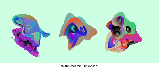 Abstract liquid shape. Fluid design. Isolated gradient waves with geometric lines, dots. Vector illustration.