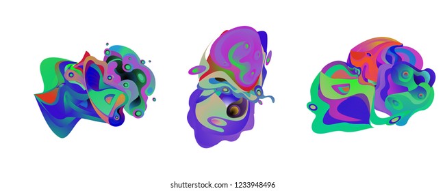 Abstract liquid shape. Fluid design. Isolated gradient waves with geometric lines, dots. Vector illustration.