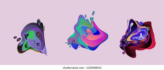 Abstract liquid shape. Fluid design. Isolated gradient waves with geometric lines, dots. Vector illustration.