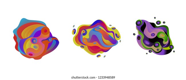 Abstract liquid shape. Fluid design. Isolated gradient waves with geometric lines, dots. Vector illustration.