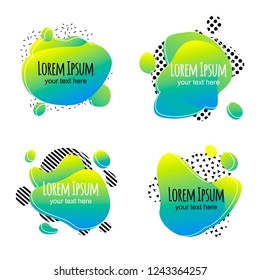 Abstract liquid shape. Fluid design. Isolated gradient waves with geometric lines, dots. Vector illustration