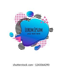 Abstract liquid shape. Fluid design. Isolated gradient waves with geometric lines, dots. Vector illustration