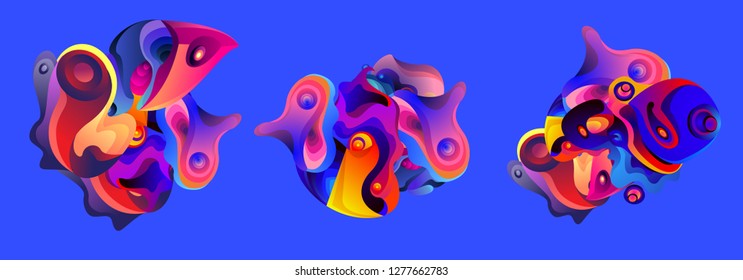Abstract liquid shape. Fluid design. Isolated gradient waves with geometric lines, dots. Vector illustration. - Vector