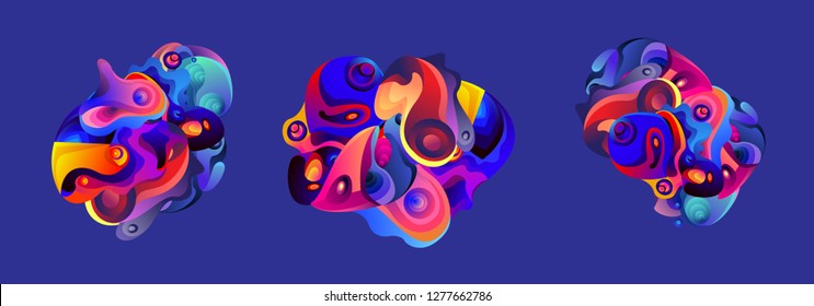Abstract liquid shape. Fluid design. Isolated gradient waves with geometric lines, dots. Vector illustration. - Vector