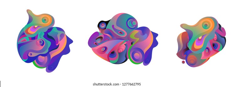 Abstract liquid shape. Fluid design. Isolated gradient waves with geometric lines, dots. Vector illustration. - Vector