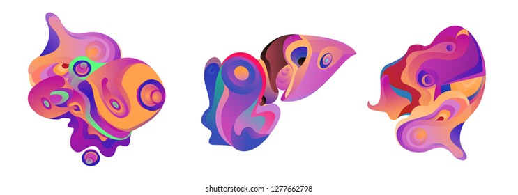 Abstract liquid shape. Fluid design. Isolated gradient waves with geometric lines, dots. Vector illustration. - Vector