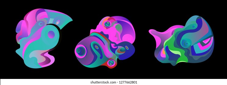 Abstract liquid shape. Fluid design. Isolated gradient waves with geometric lines, dots. Vector illustration. - Vector