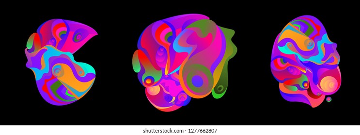 Abstract liquid shape. Fluid design. Isolated gradient waves with geometric lines, dots. Vector illustration. - Vector