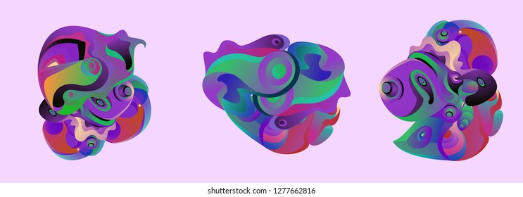 Abstract liquid shape. Fluid design. Isolated gradient waves with geometric lines, dots. Vector illustration. - Vector