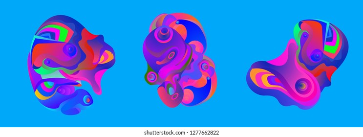 Abstract liquid shape. Fluid design. Isolated gradient waves with geometric lines, dots. Vector illustration. - Vector