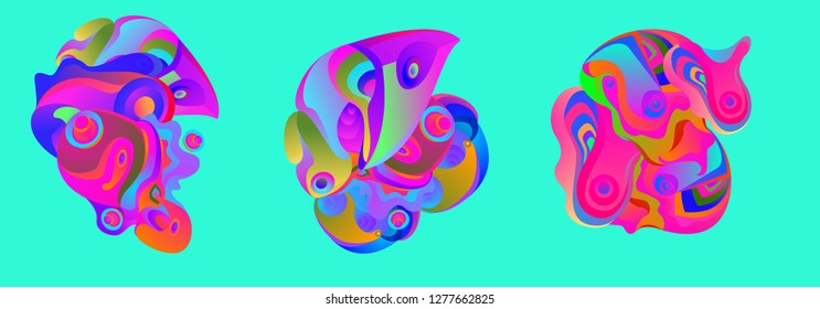 Abstract liquid shape. Fluid design. Isolated gradient waves with geometric lines, dots. Vector illustration. - Vector