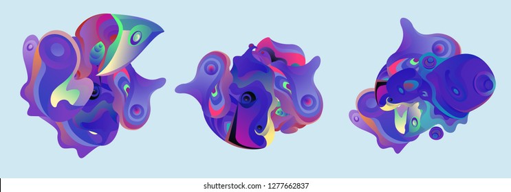Abstract liquid shape. Fluid design. Isolated gradient waves with geometric lines, dots. Vector illustration. - Vector