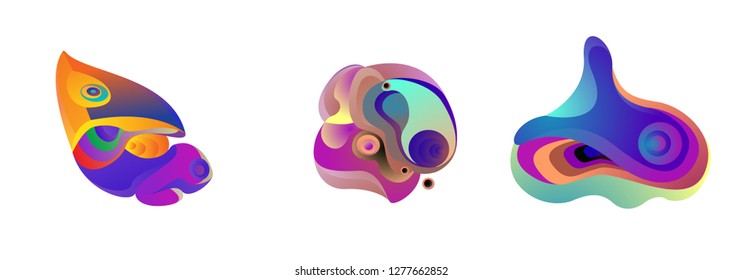 Abstract liquid shape. Fluid design. Isolated gradient waves with geometric lines, dots. Vector illustration. - Vector