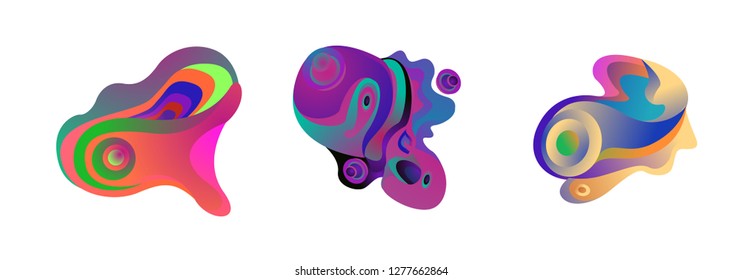Abstract liquid shape. Fluid design. Isolated gradient waves with geometric lines, dots. Vector illustration. - Vector