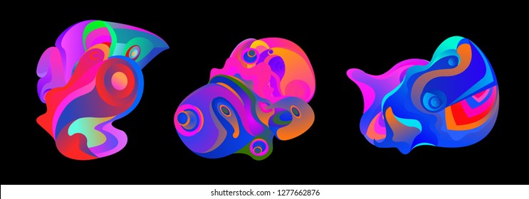 Abstract liquid shape. Fluid design. Isolated gradient waves with geometric lines, dots. Vector illustration. - Vector