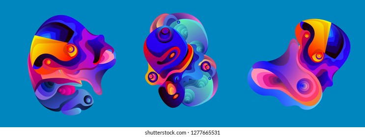 Abstract liquid shape. Fluid design. Isolated gradient waves with geometric lines, dots. Vector illustration. - Vector