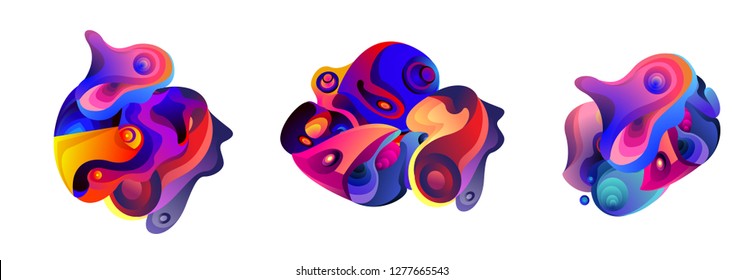 Abstract liquid shape. Fluid design. Isolated gradient waves with geometric lines, dots. Vector illustration. - Vector