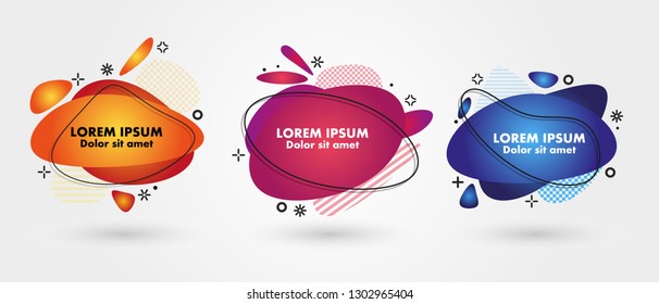Abstract liquid shape. Fluid design. Isolated gradient waves with geometric lines, dots. Vector illustration.