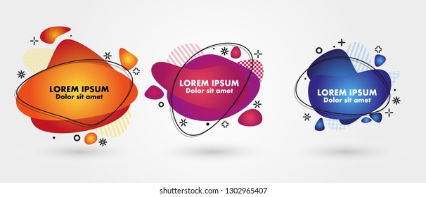 Abstract liquid shape. Fluid design. Isolated gradient waves with geometric lines, dots. Vector illustration.