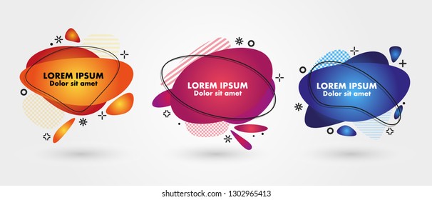 Abstract liquid shape. Fluid design. Isolated gradient waves with geometric lines, dots. Vector illustration.