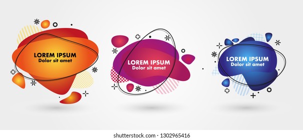 Abstract liquid shape. Fluid design. Isolated gradient waves with geometric lines, dots. Vector illustration.