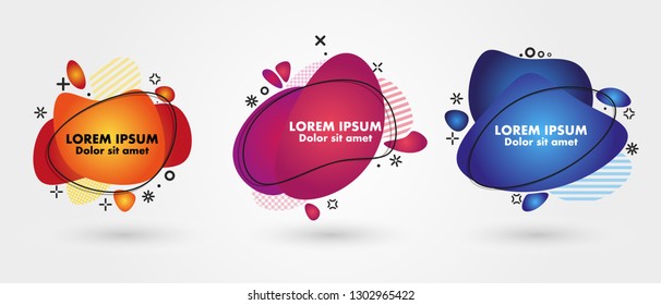 Abstract liquid shape. Fluid design. Isolated gradient waves with geometric lines, dots. Vector illustration.