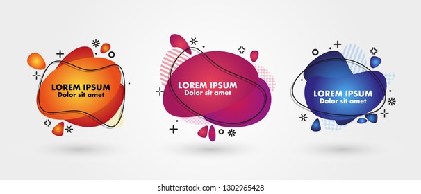 Abstract liquid shape. Fluid design. Isolated gradient waves with geometric lines, dots. Vector illustration.